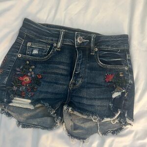 American Eagle distressed and embroidered denim shorts